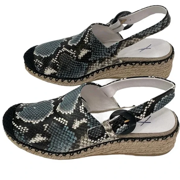 VINCE Wedge Mules SZ 6 Snake Print Espadrille Cap Toe Slingback Sandals - Picture 4 of 7